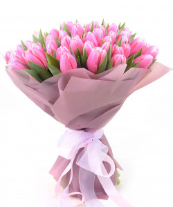 Букет из 51 розового тюльпана «Прекрасный» - увеличить